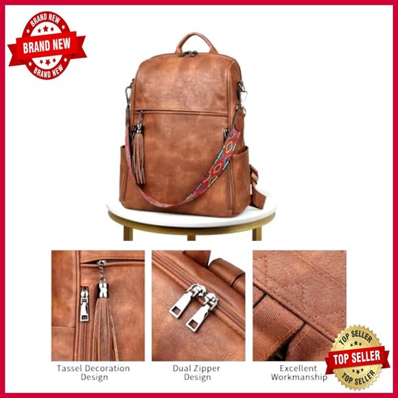 Convertible Leather Backpack Purse with 12 Pockets for Travel & Daily Use main image 7